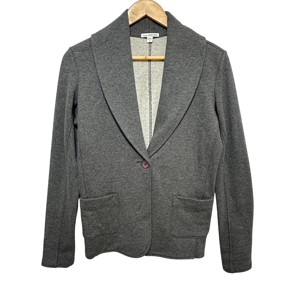 James Perse Knit Blazer Womens (3) Large Gray Cotton Shawl Collar Jacket Minimal